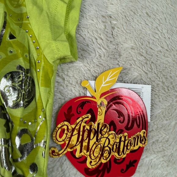 Vintage Y2K Apple Bottoms NWT Rhinestone Graffiti Women’s Scrunch Neon Shirt - Picture 3 of 7